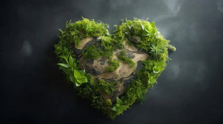 Heart-shaped object covered in green moss on a dark background