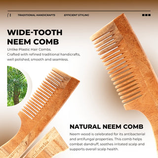 Eco friendly neem wood comb made from biodegradable wood, reducing static and plastic waste