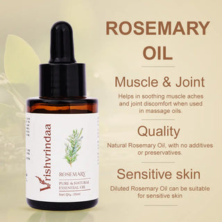 Rosemary essential oil nourishes scalp, reduces dandruff, and soothes irritation