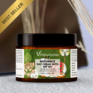 Vrishvrindaa Radiance Day Cream – Ayurvedic day cream with SPF 50+ for glowing skin, hydration, and sun protection
