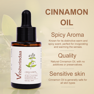 VrishVrindaa Cinnamon Oil - Therapeutic Grade Essential Oil for Aromatherapy, Skin, and Hair Care - 25ml