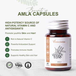 VrishVrindaa Amla Capsules - Natural Vitamin C Supplement for Immune Support, Skin Health, and Antioxidant Protection - 500mg, 60 Capsules