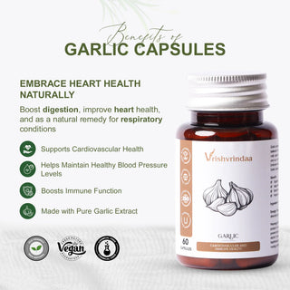 VrishVrindaa Garlic Capsules - Natural Heart Health and Immune Support Supplement - 500mg, 60 Capsules