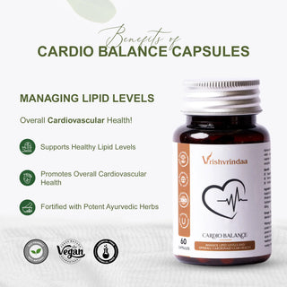 VrishVrindaa Cardio Balance Capsules - Natural Heart Health and Cholesterol Support Supplement - 500mg, 60 Capsules