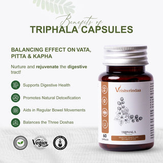 VrishVrindaa Triphala Capsules - Natural Digestive Health and Detox Support Supplement - 500mg, 60 Capsules