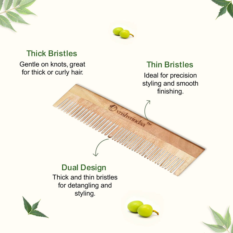 Full Size Neem Wood Comb - Reduces Hair Fall & Supports Hair Growth.