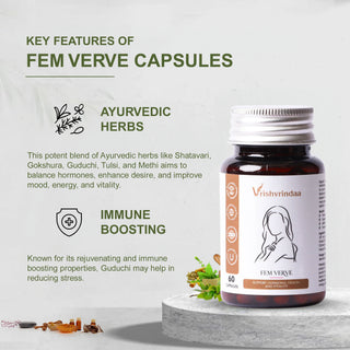 VrishVrindaa Fem Verve Capsules - Natural Women's Health and Vitality Support Supplement - 500mg, 60 Capsules