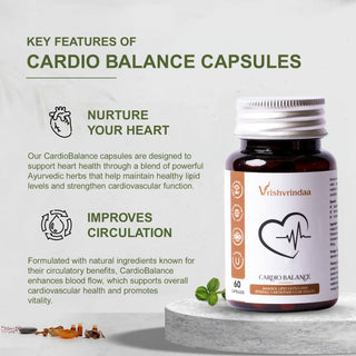 VrishVrindaa Cardio Balance Capsules - Natural Heart Health and Cholesterol Support Supplement - 500mg, 60 Capsules