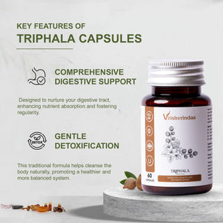 VrishVrindaa Triphala Capsules - Natural Digestive Health and Detox Support Supplement - 500mg, 60 Capsules