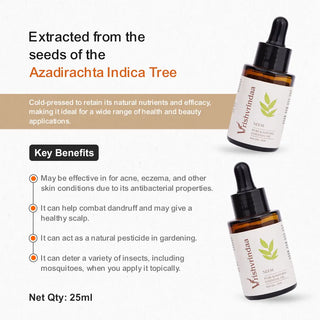 Vrishvrindaa  Neem Oil - Cold-Pressed, Natural Remedy for Skin and Hair Care - 25ml