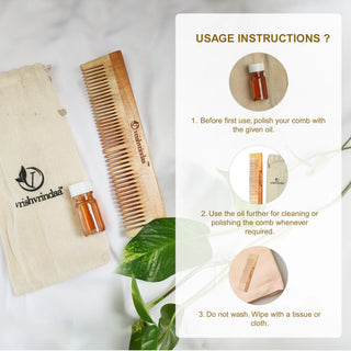 Full Size Neem Wood Comb - Reduces Hair Fall & Supports Hair Growth.