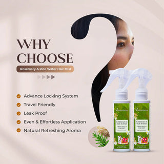 Vrishvrindaa Hair mist product with packaging and text on a beige background