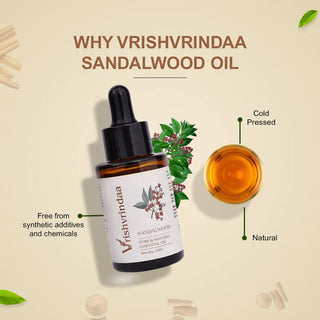 VrishVrindaa Sandalwood Oil - Therapeutic Grade Essential Oil for Aromatherapy, Skin, and Hair Care - 20ml