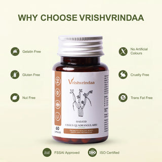 VrishVrindaa Hadjod Capsules - Natural Bone and Joint Support Supplement - 500mg, 60 Capsules