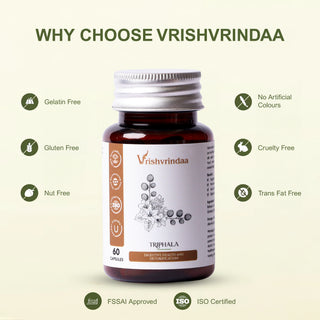 VrishVrindaa Triphala Capsules - Natural Digestive Health and Detox Support Supplement - 500mg, 60 Capsules