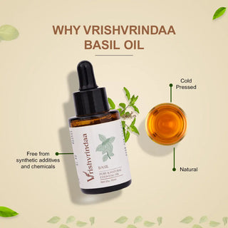 VrishVrindaa Basil Oil - Therapeutic Grade Essential Oil for Aromatherapy, Skin, and Hair Care - 25ml