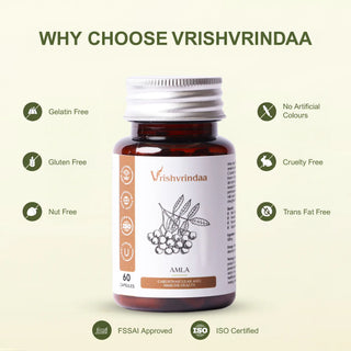 VrishVrindaa Amla Capsules - Natural Vitamin C Supplement for Immune Support, Skin Health, and Antioxidant Protection - 500mg, 60 Capsules