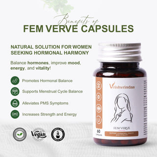 VrishVrindaa Fem Verve Capsules - Natural Women's Health and Vitality Support Supplement - 500mg, 60 Capsules