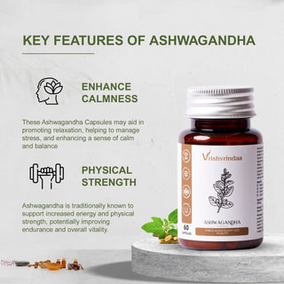 VrishVrindaa Ashwagandha Capsules - Natural Stress Relief and Energy Support Supplement - 500mg, 60 Capsules