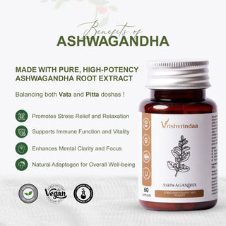 Herbal ashwagandha supplement capsules to support immunity and mental well-being