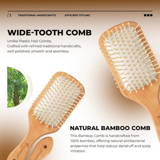 Bamboo hair brush for detangling wet or dry hair without breakage and reducing frizz
