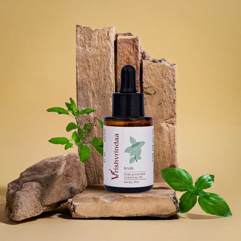 Basil essential oil for aromatherapy to reduce stress and uplift mood