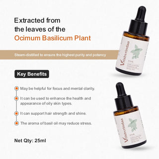 Basil oil for hair growth and scalp health by stimulating blood flow and strengthening roots