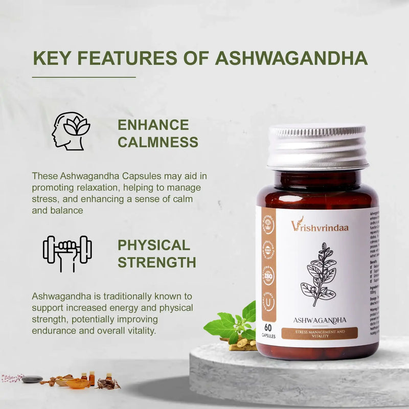 Benefits of ashwagandha capsules include stress relief, improved energy, immunity boost, and mental clarity