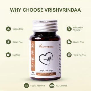 VrishVrindaa Cardio Balance Capsules - Natural Heart Health and Cholesterol Support Supplement - 500mg, 60 Capsules