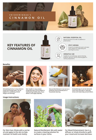 Vrishvrindaa Cinnamon Essential Oil, a pure and natural oil for soothing skin, controlling acne, and boosting overall skin radiance.