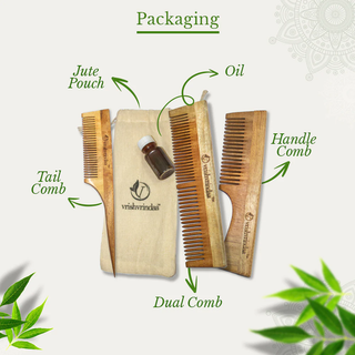 Neem Wood Comb | Set Of 3 With Cleaning Oil and Pouch