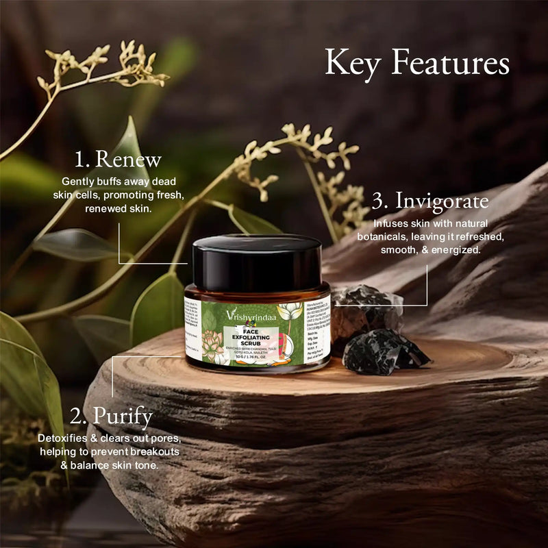 Exfoliating face scrub to unclog pores and brighten skin – Vrishvrindaa herbal formula