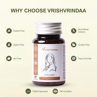 VrishVrindaa Fem Verve Capsules - Natural Women's Health and Vitality Support Supplement - 500mg, 60 Capsules