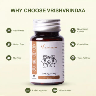 Herbal immunity booster capsules containing Amla, Giloy, Tulsi, and turmeric