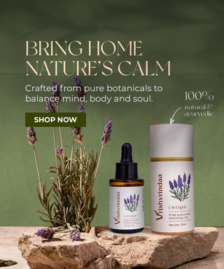 Vrishvrindaa Lavender essential oil for mind and body relaxation.