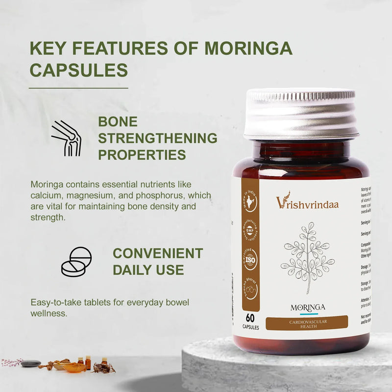 Key features of Vrishvrindaa Moringa Capsules – bone strengthening properties and convenient daily use