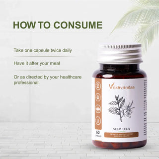 Natural Neem Tulsi capsules made from pure herbal extracts, no fillers