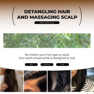 Neem wood comb for scalp health with antimicrobial properties to soothe itchy, flaky scalp