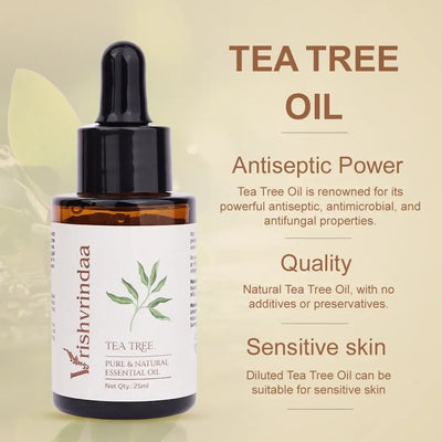 Pure tea tree essential oil (Melaleuca alternifolia) for natural antiseptic skincare