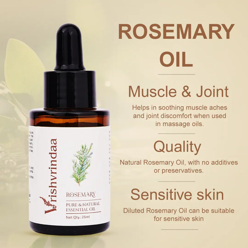 Rosemary essential oil nourishes scalp, reduces dandruff, and soothes irritation