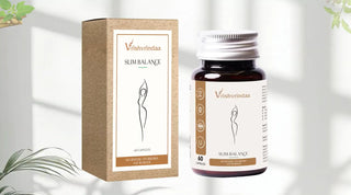 Vrishvrindaa Slim Balance supplement bottle and packaging on a light background