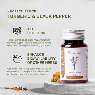 VrishVrindaa Turmeric Black Pepper Capsules - Natural Anti-Inflammatory and Antioxidant Support Supplement - 500mg, 60 Capsules