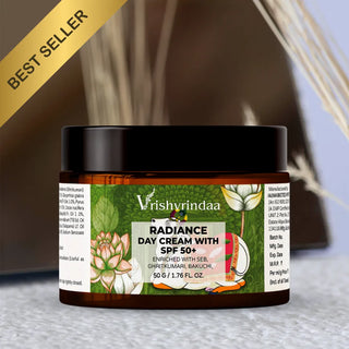 Vrishvrindaa Radiance Day Cream – Ayurvedic day cream with SPF 50+ for glowing skin, hydration, and sun protection