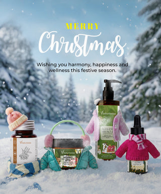Merry Christmas greeting from Vrishvrindaa Ayurvedic Skincare and Wellness products